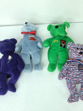 Lot of 4 Beanie USA Princess JFK Fire Rescue Teddy Bear Plush Stuffed Animal